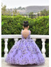 Violet Lace Tulle Pearl Embellished Romantic Flower Girl Dress